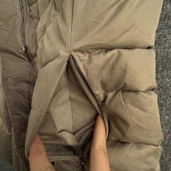Patagonia Down Fill Puffer Jacket Coat Women Long Beige Hooded Medium Full Zip - Picture 14 of 16